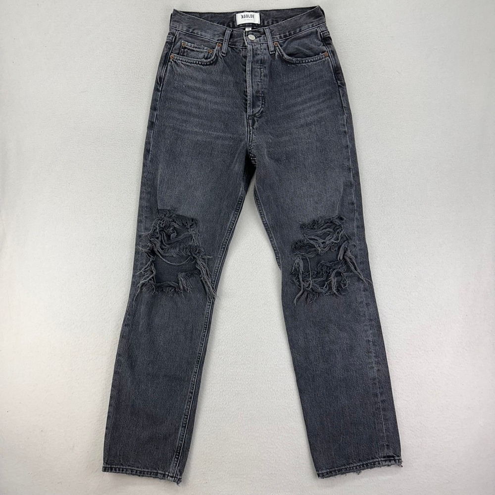 Agolde 90s Jeans Womens 23 Black High Rise Straight Button Fly Distressed
